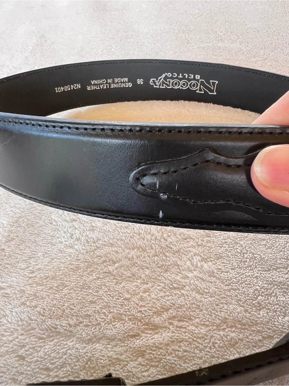 NOCONA SMOOTH BLACK LEATHER BELT OVERLAY TRIM INTERCHANGEABLE BUCKLE 38 N2450401